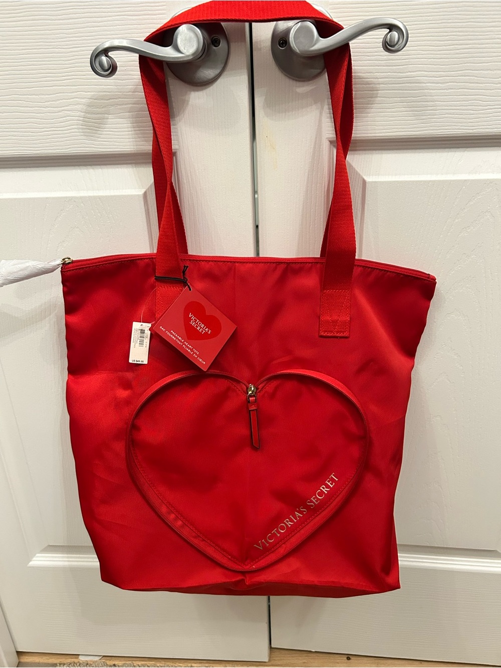 Victoria's Secret Packable Heart Accent Large Red Zip Shoulder Tote Bag